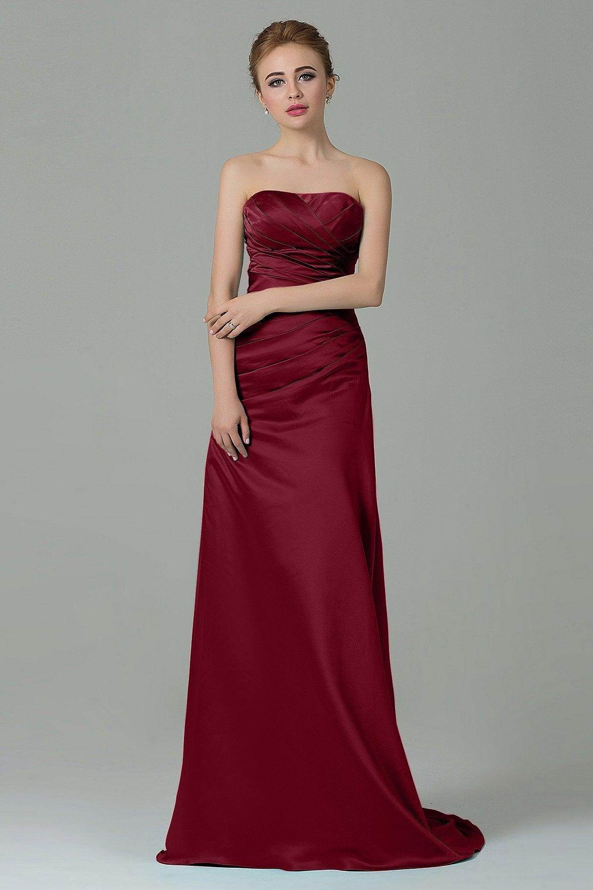 Sheath-Column Sweep Train Satin Bridesmaid Dress COZF15010 - COCOMELODY